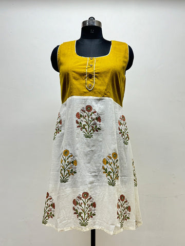 Mustard and White floral dress - Prathaa - weaving traditions