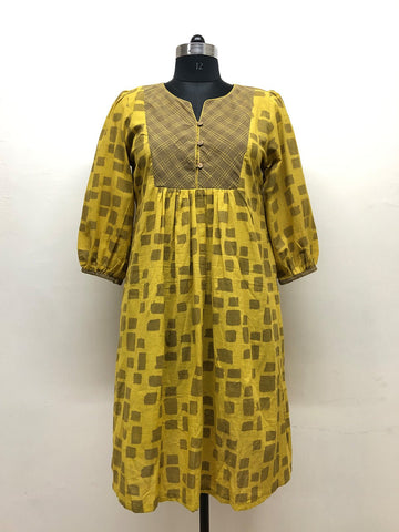 Mustard Yellow Cotton Dress - Prathaa - weaving traditions