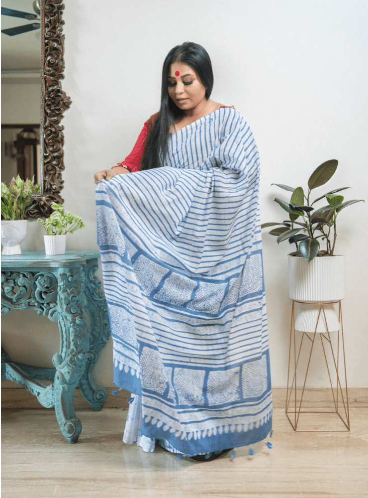 Neelakshi Saree | Batik Print Handloom Cotton Saree - Prathaa - weaving traditions