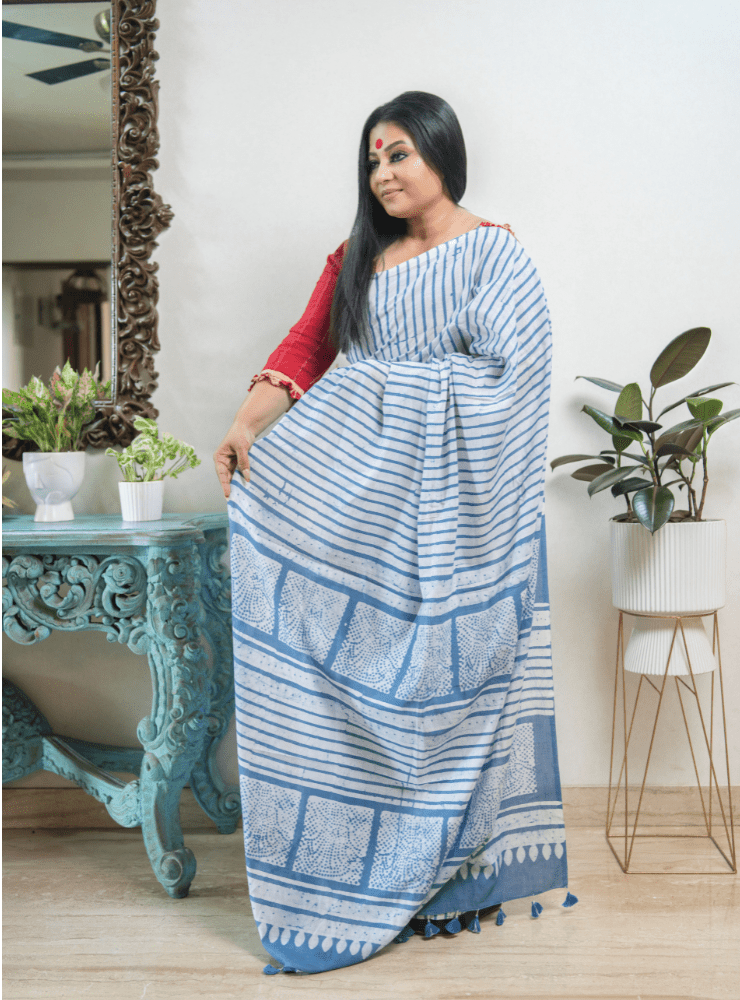 Neelakshi Saree | Batik Print Handloom Cotton Saree - Prathaa - weaving traditions