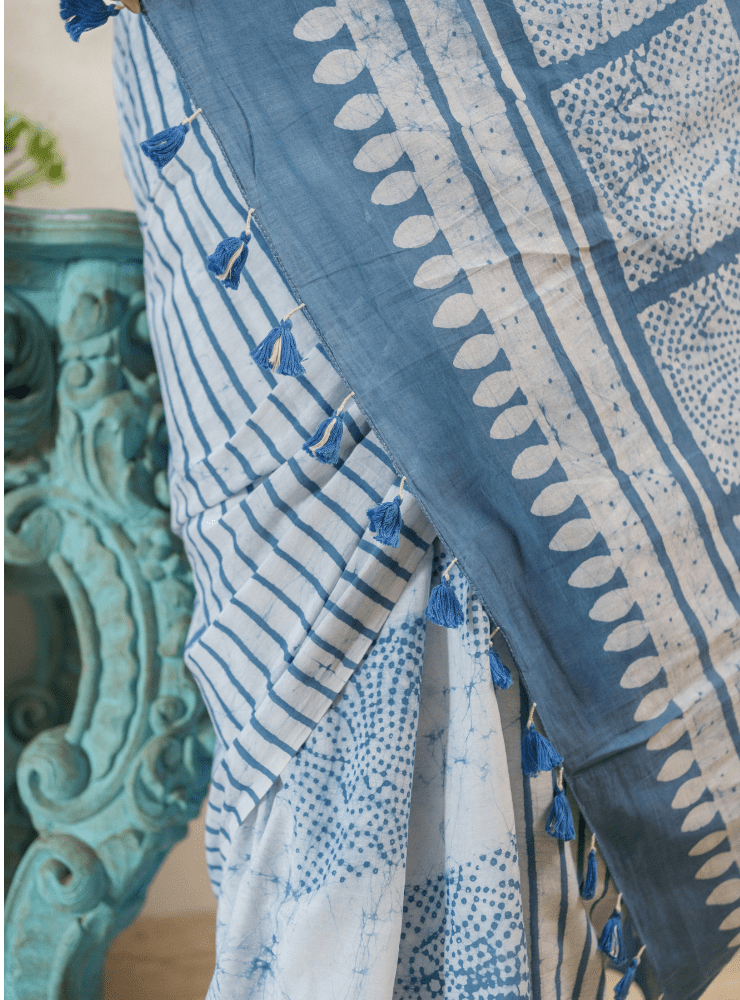 Neelakshi Saree | Batik Print Handloom Cotton Saree - Prathaa - weaving traditions