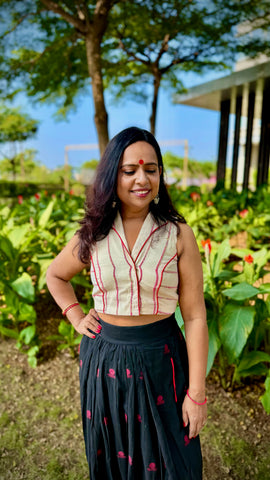 Notch Collar Sleeveless White Khesh blouse - Prathaa - weaving traditions