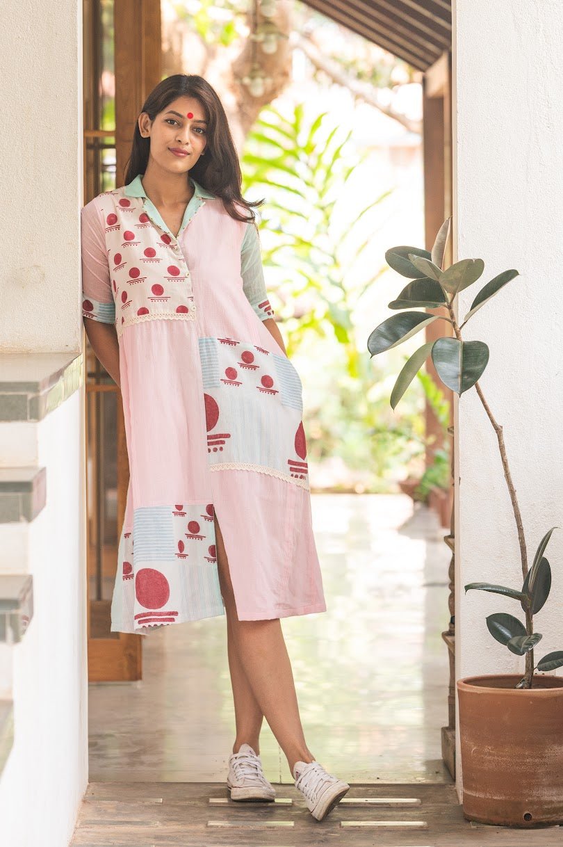 Notch collared dress- SNIGDHA - Prathaa - weaving traditions