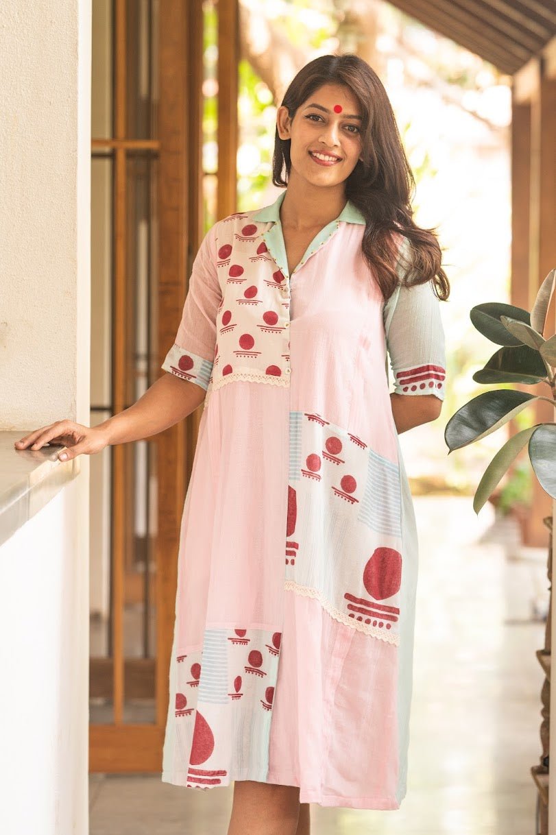 Notch collared dress- SNIGDHA - Prathaa - weaving traditions