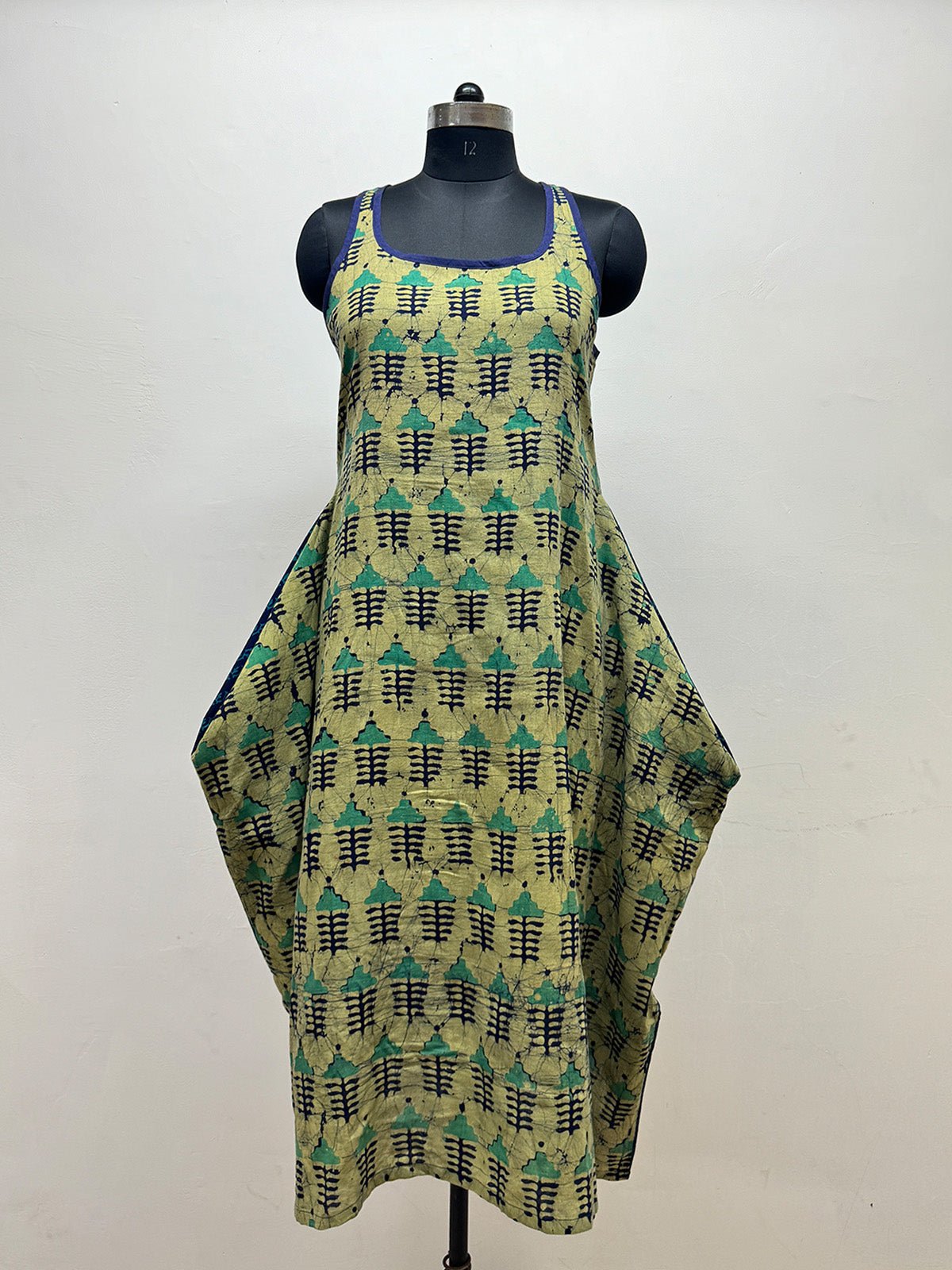 Olive and Indigo Block Print Racerback Dress - Prathaa - weaving traditions