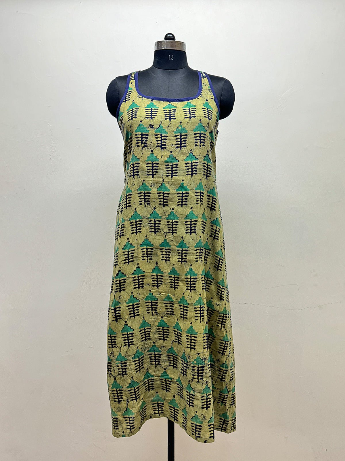 Olive and Indigo Block Print Racerback Dress - Prathaa - weaving traditions