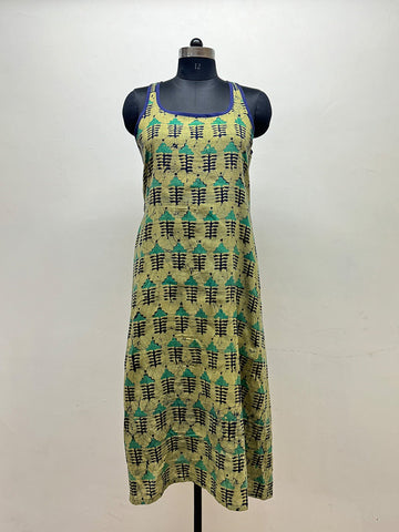 Olive and Indigo Block Print Racerback Dress - Prathaa - weaving traditions