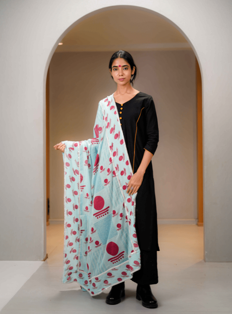 Pastel Blue Bindi Dupatta - Prathaa - weaving traditions