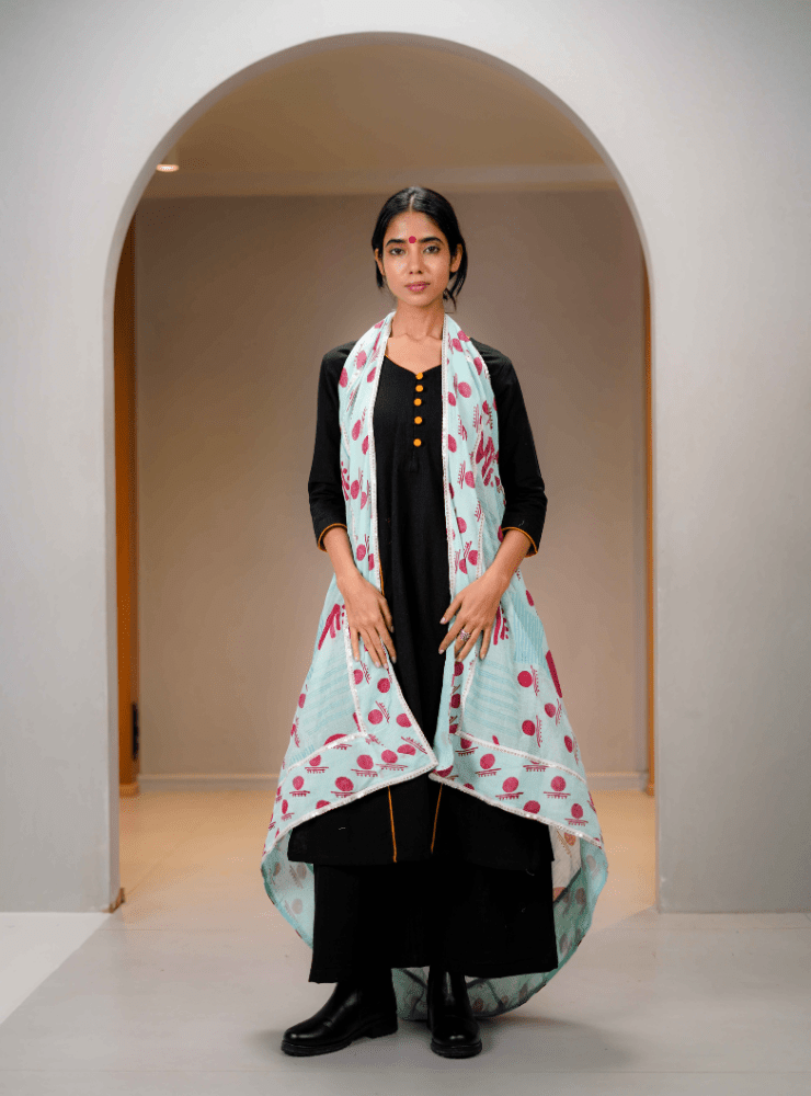 Pastel Blue Bindi Dupatta - Prathaa - weaving traditions