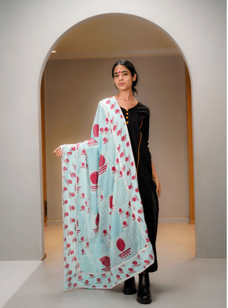 Pastel Blue Bindi Dupatta - Prathaa - weaving traditions