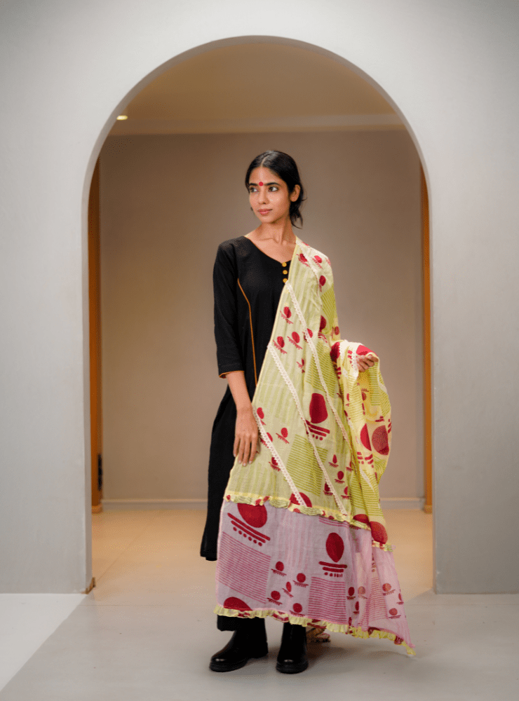 Pastel Duo Bindi Dupatta - Prathaa - weaving traditions