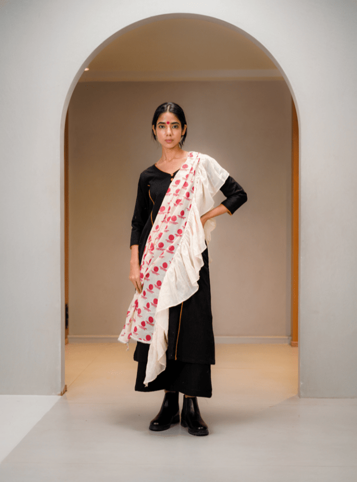 Pastel Peach Handloom Cotton Bindi Dupatta from Prathaa