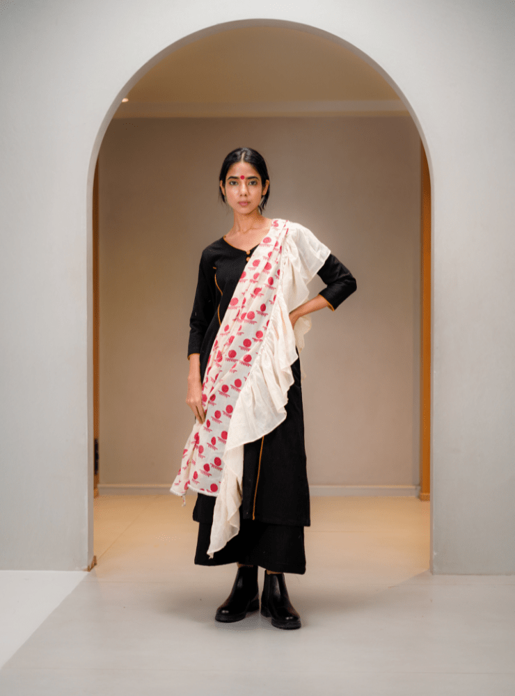 Pastel Peach Bindi Dupatta - Prathaa - weaving traditions