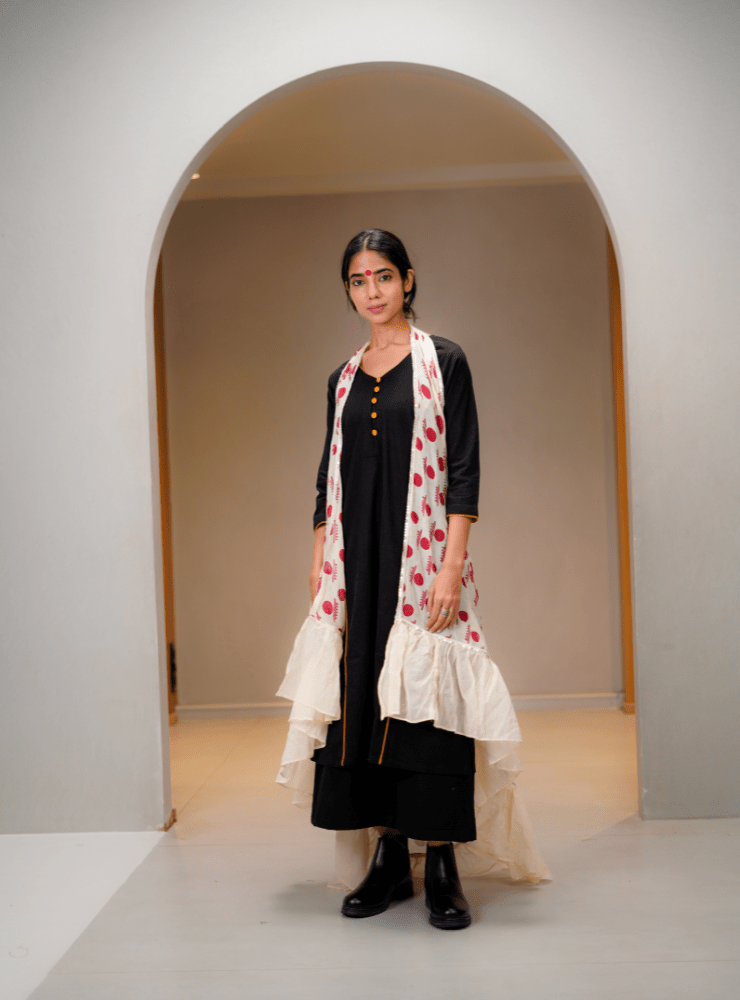 Pastel Peach Bindi Dupatta - Prathaa - weaving traditions