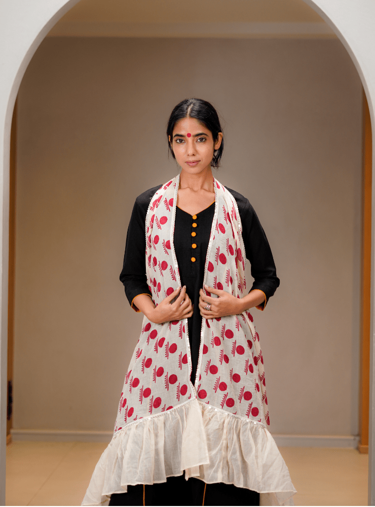 Pastel Peach Bindi Dupatta - Prathaa - weaving traditions