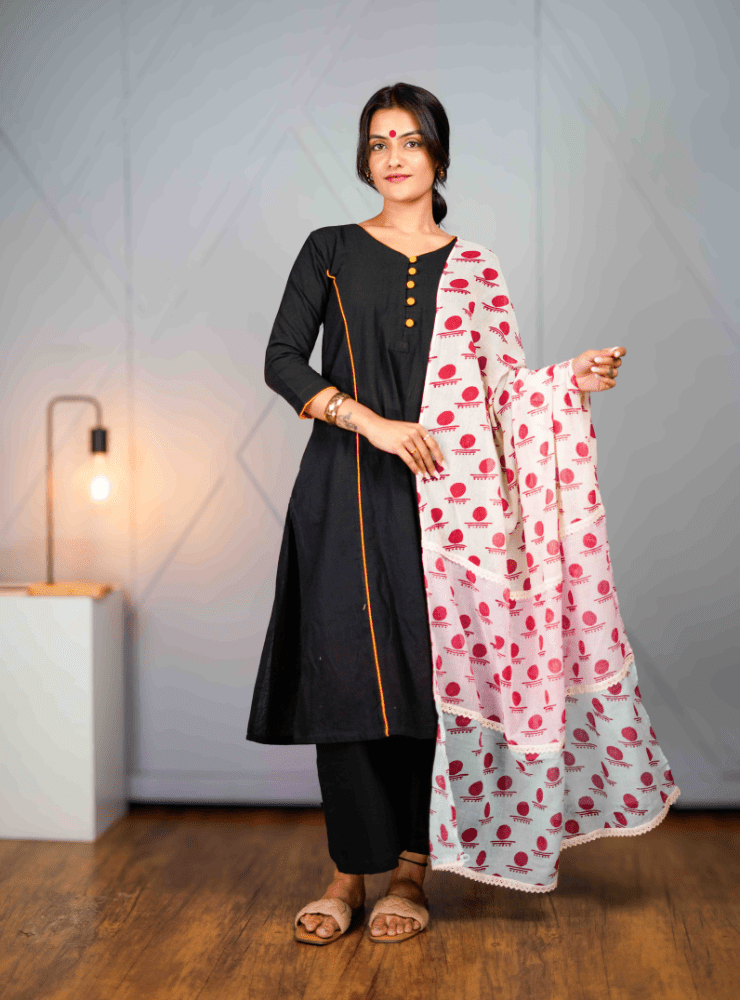 Pastel Trio Bindi Dupatta - Prathaa - weaving traditions