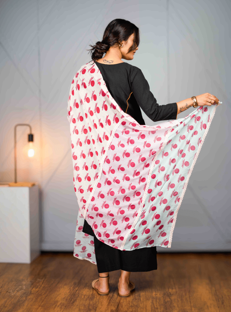 Pastel Trio Bindi Dupatta - Prathaa - weaving traditions