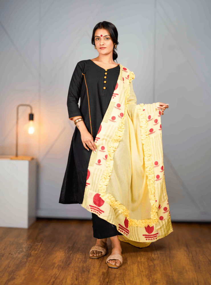 Pastel Yellow Bindi Dupatta - Prathaa - weaving traditions