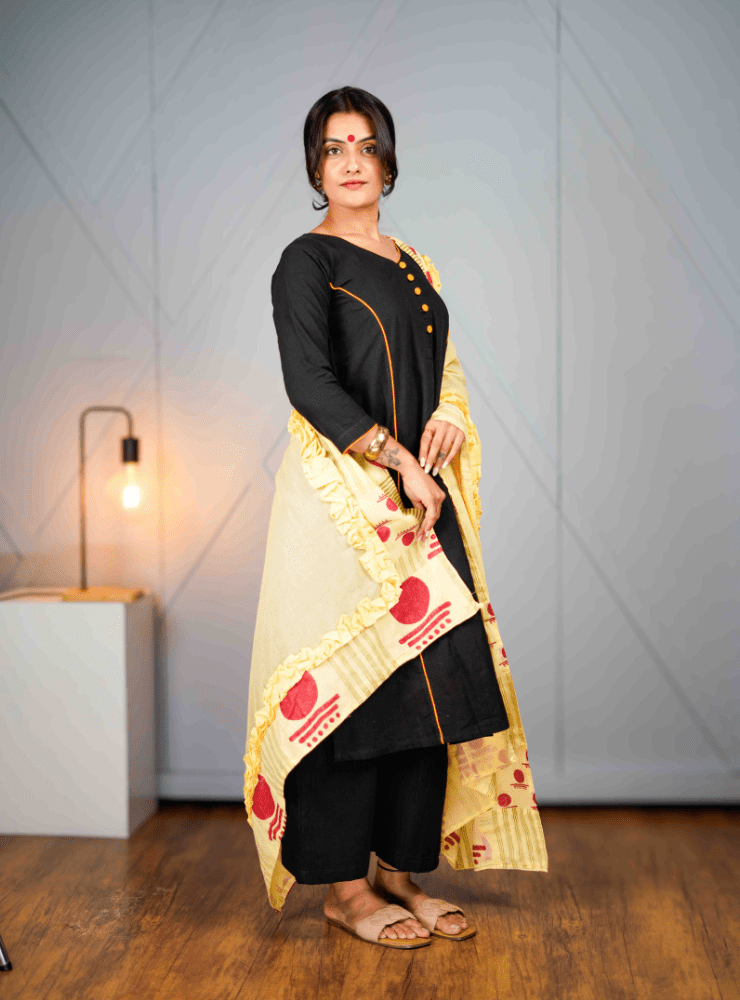 Pastel Yellow Bindi Dupatta - Prathaa - weaving traditions