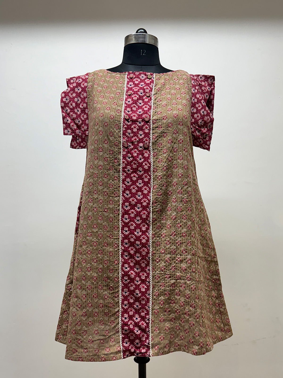 Pink and Beige Kantha Dress - Prathaa - weaving traditions