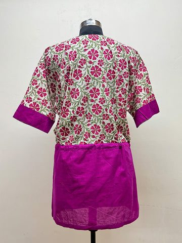 Pink Floral Block Printed long top - Prathaa - weaving traditions