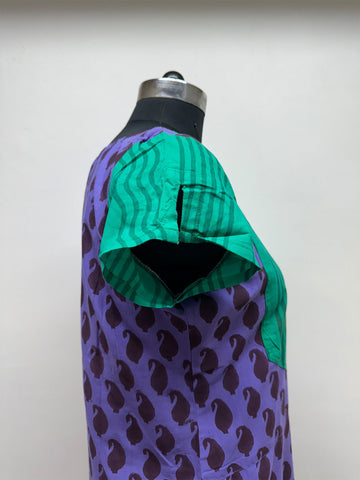 Purple and Green Block Printed Tunic - Prathaa - weaving traditions