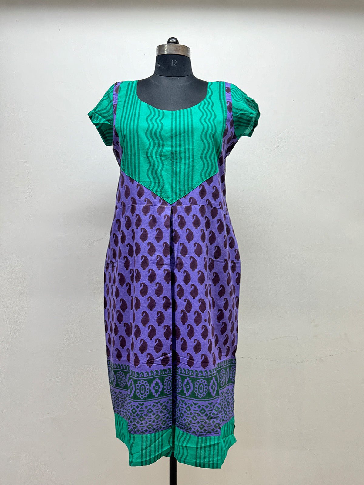 Purple and Green Block Printed Tunic - Prathaa - weaving traditions