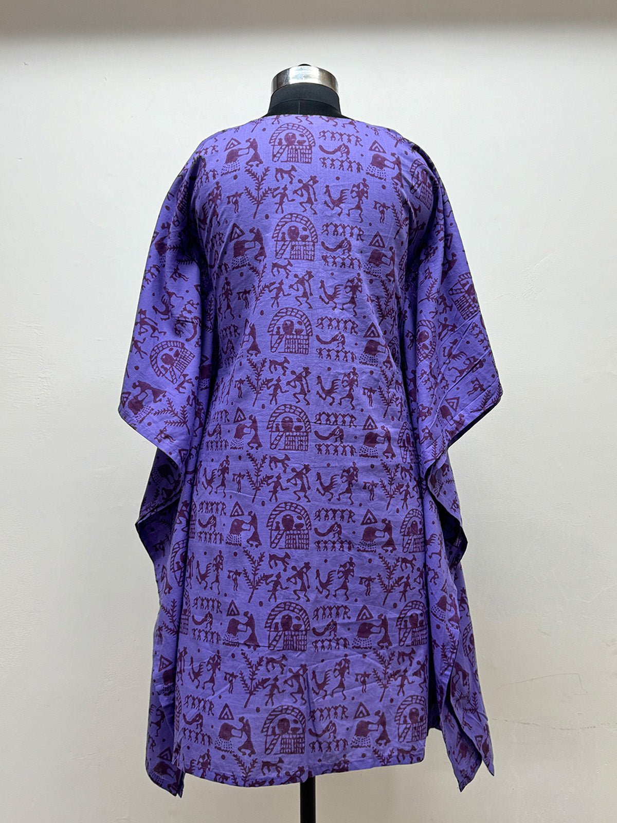 Purple Block Printed Kaftan with drawstring - Prathaa - weaving traditions