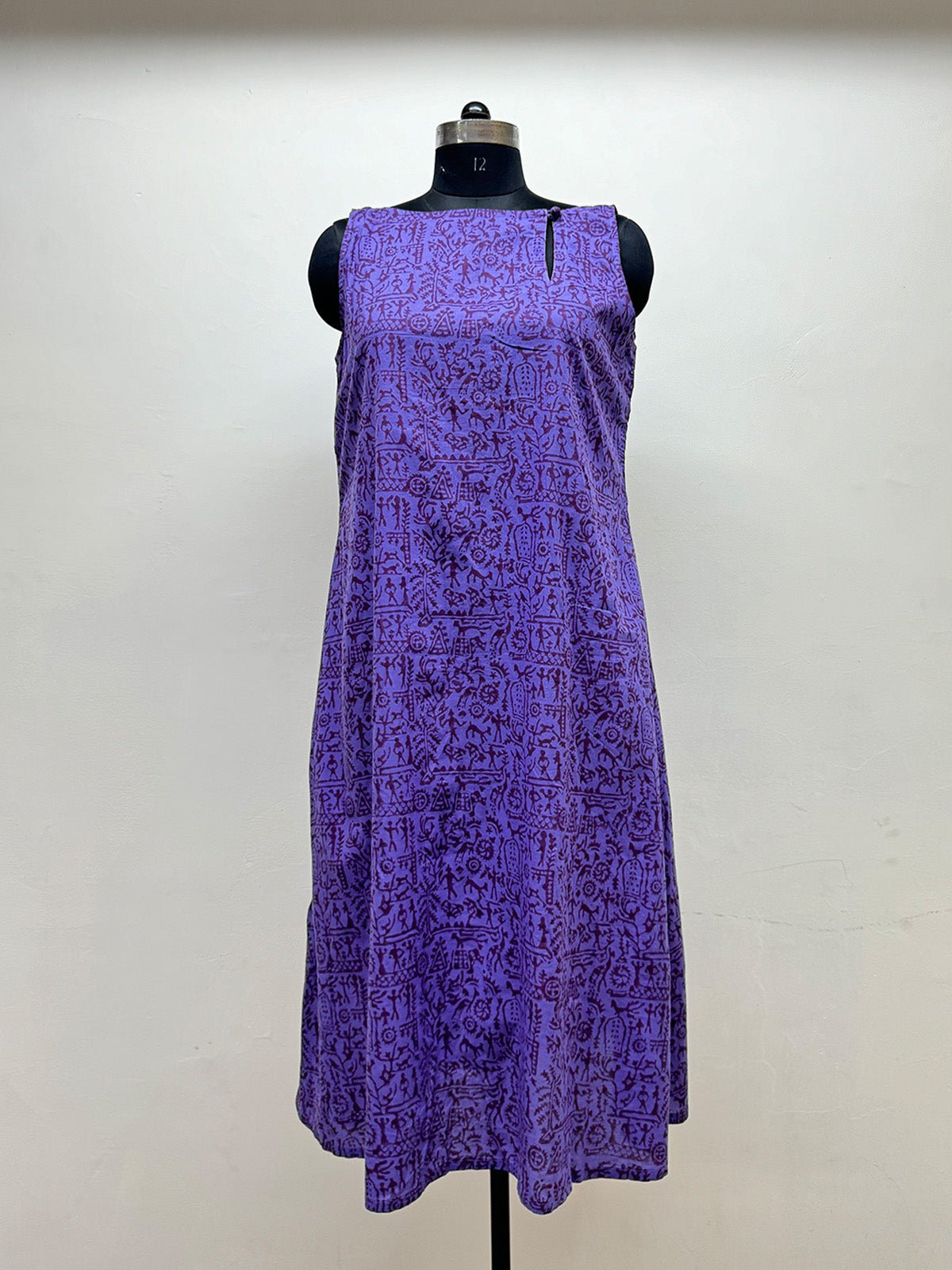 Purple Boat neck Block Printed dress - Prathaa - weaving traditions