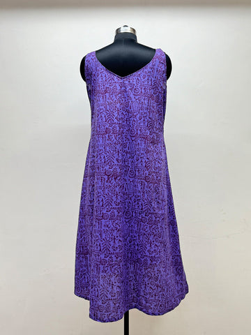 Purple Boat neck Block Printed dress - Prathaa - weaving traditions