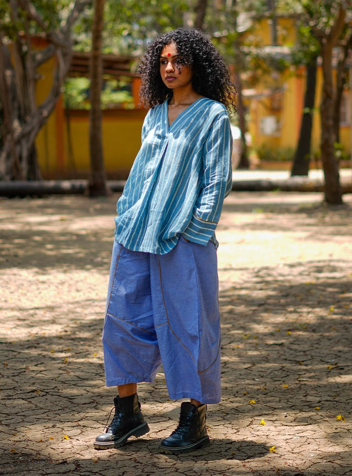 Blue Handloom Cotton Raabta Top and Pants Co-Ord Set thumbnail 3