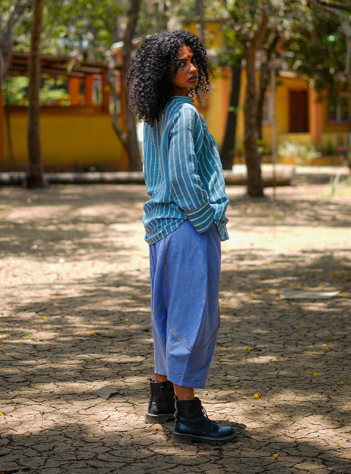 Blue Handloom Cotton Raabta Top and Pants Co-Ord Set thumbnail 2