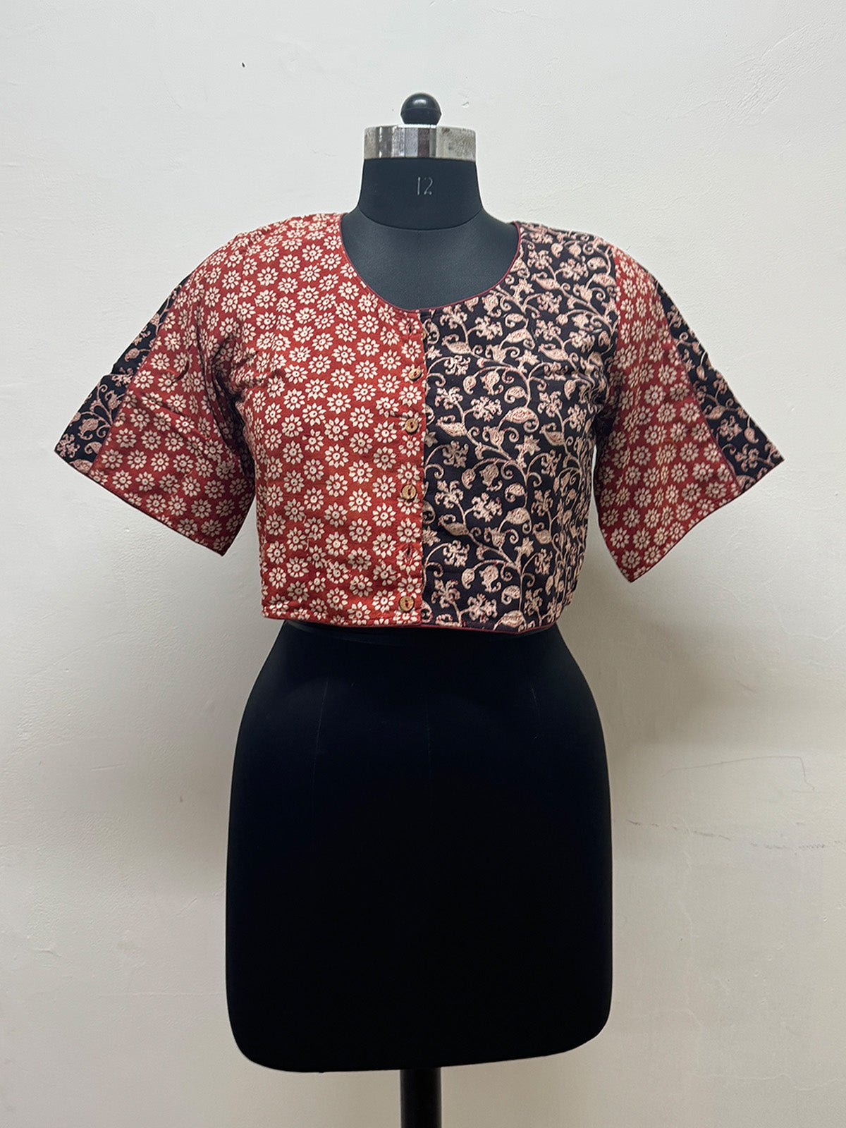 Red and Black Half and Half Blouse - Prathaa - weaving traditions