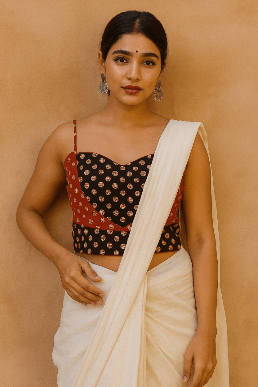 Red and Black Spaghetti Strap blouse - Prathaa - weaving traditions