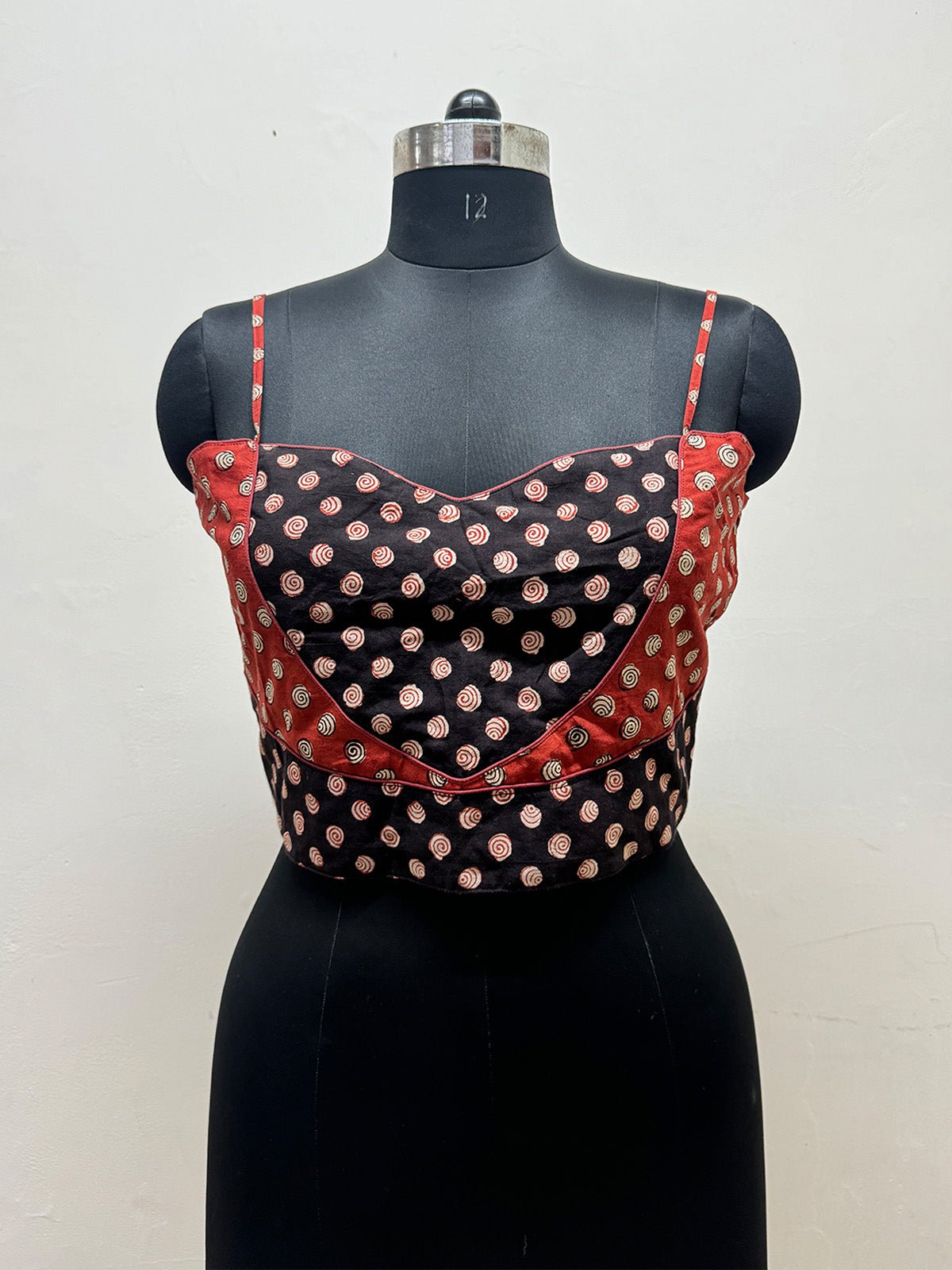 Red and Black Spaghetti Strap blouse - Prathaa - weaving traditions