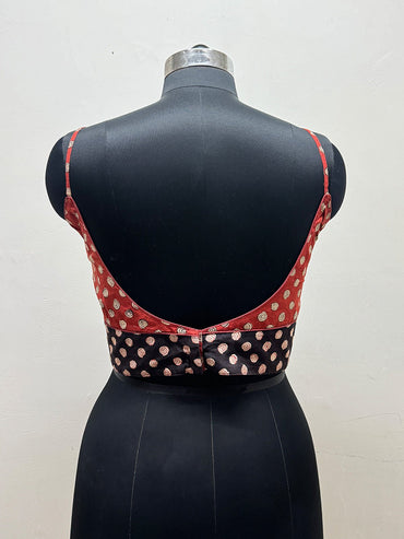 Red and Black Spaghetti Strap blouse - Prathaa - weaving traditions