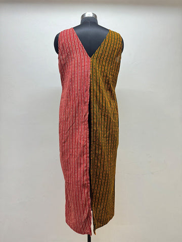 Red and Mustard half and half tunic - Prathaa - weaving traditions