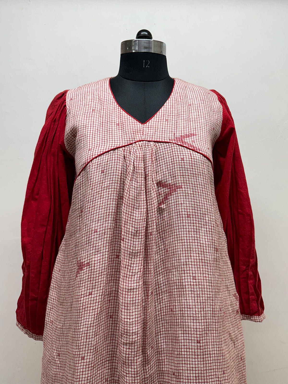 Red and White Jamdani Dress - Prathaa - weaving traditions
