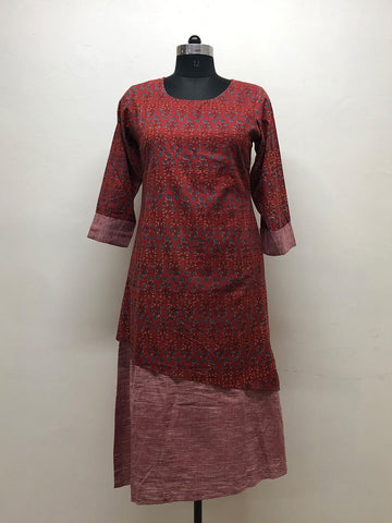 Red Asymmetric Layered Tunic Dress - Prathaa - weaving traditions