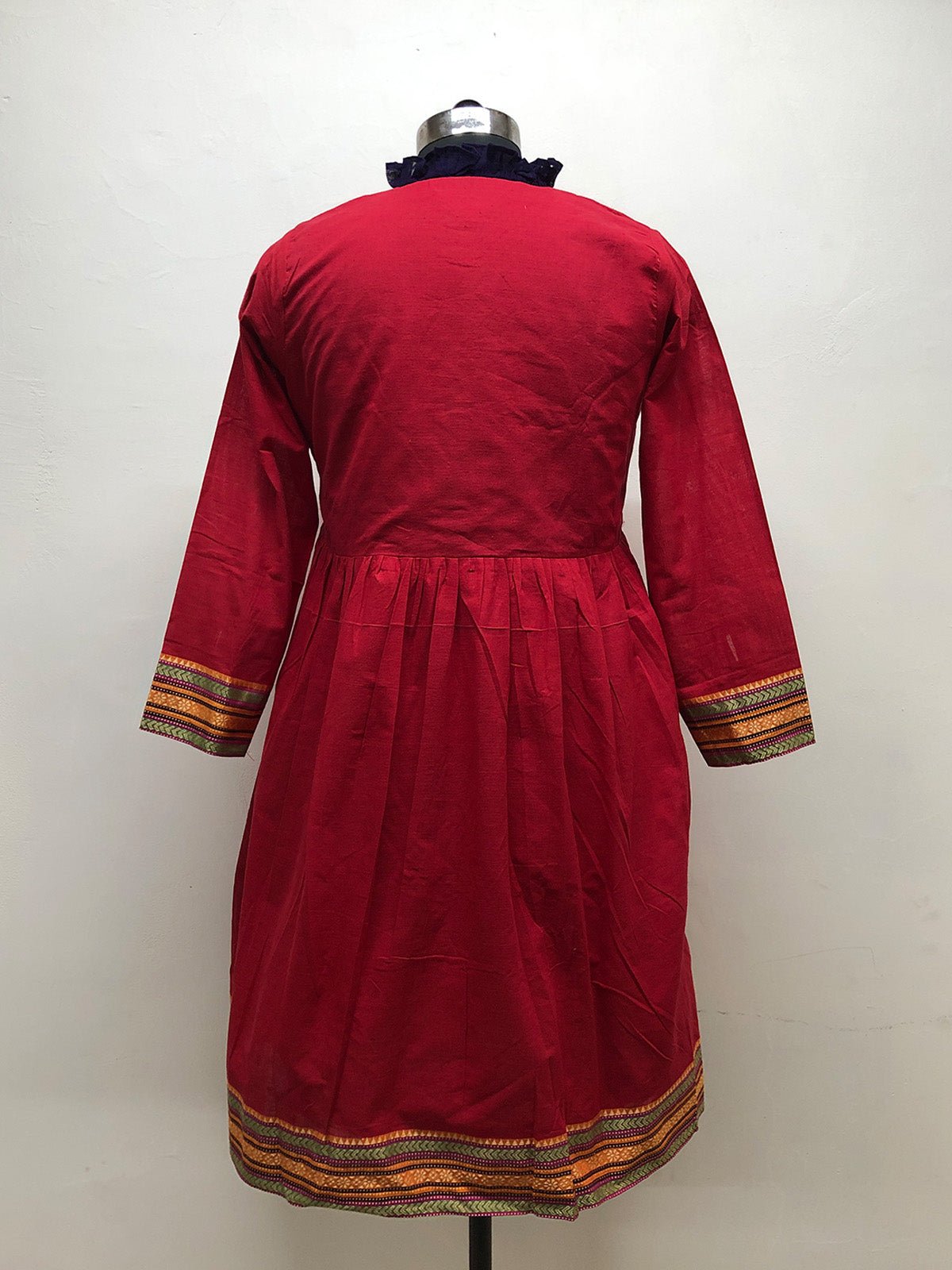 Red High Neck Tunic - Prathaa - weaving traditions