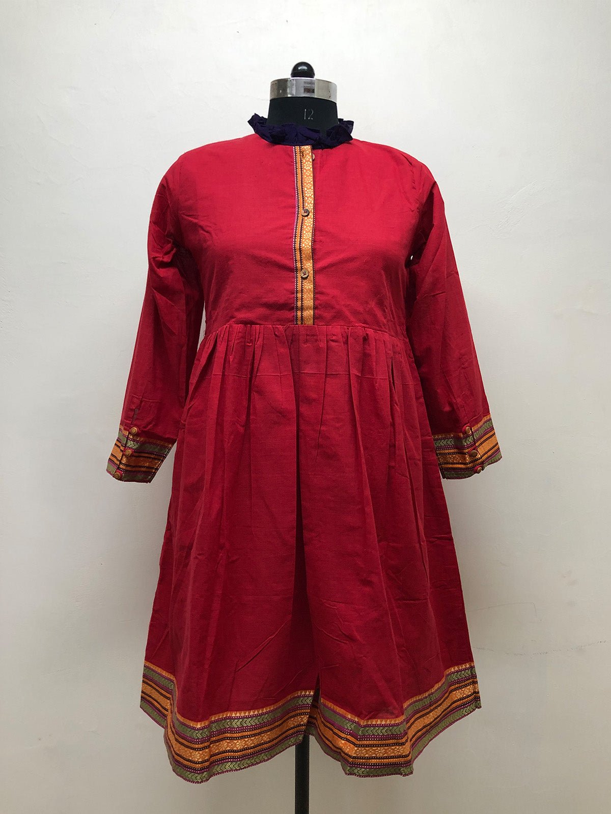 Red High Neck Tunic - Prathaa - weaving traditions