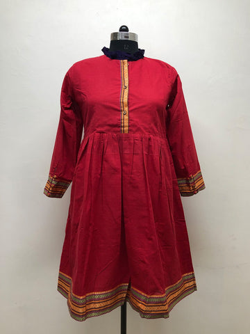 Red High Neck Tunic - Prathaa - weaving traditions