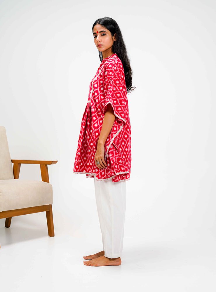 Red Ikat Kaftan Dress/Top - Prathaa - weaving traditions