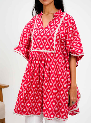 Red Ikat Kaftan Dress/Top - Prathaa - weaving traditions