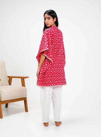 Red Ikat Kaftan Dress/Top - Prathaa - weaving traditions