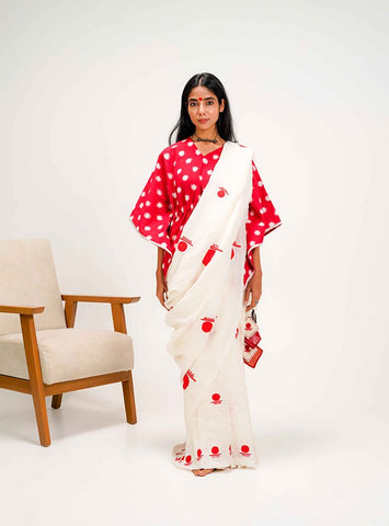 Red Ikat Kaftan Top - Prathaa - weaving traditions