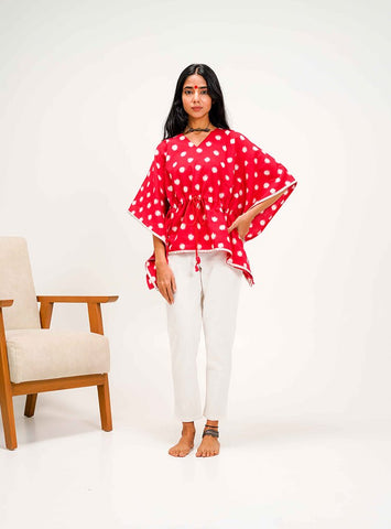 Red Ikat Kaftan Top - Prathaa - weaving traditions