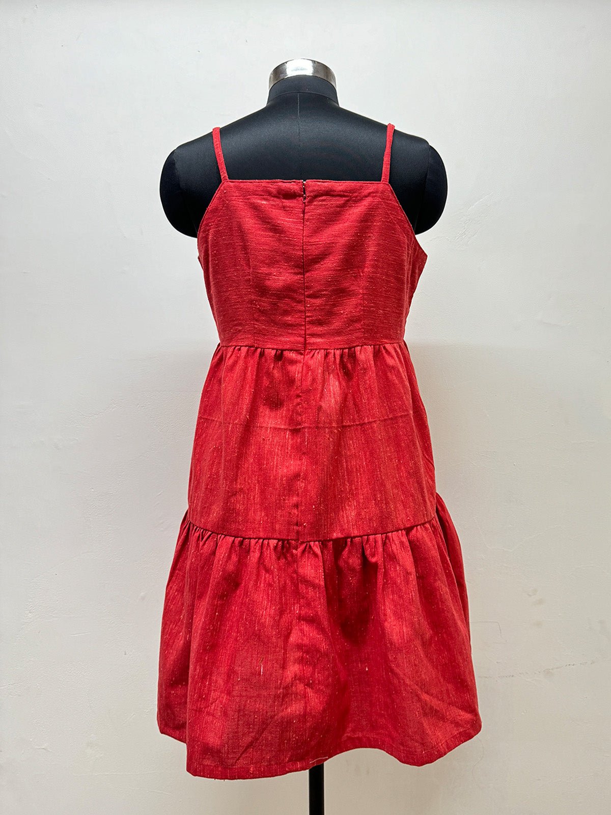 Red Tier Dress with patch pockets - Prathaa - weaving traditions