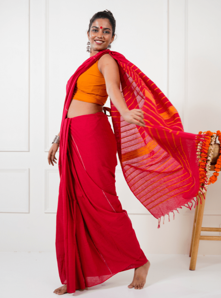Reversible Wrap Around Blouse - Orange & Printed - Prathaa - weaving traditions
