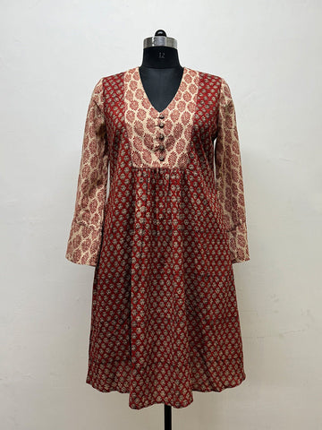 Rust Cotton Tunic Dress - Prathaa - weaving traditions